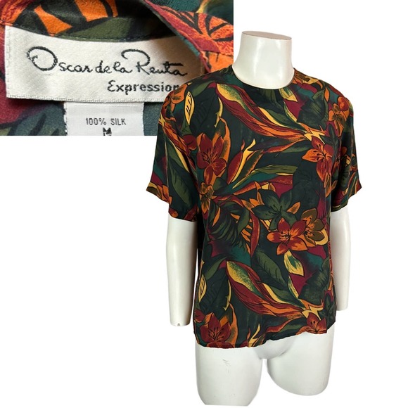 Vintage Oscar De La Renta Silk Floral Blouse / Women’s Medium * - Picture 1 of 4